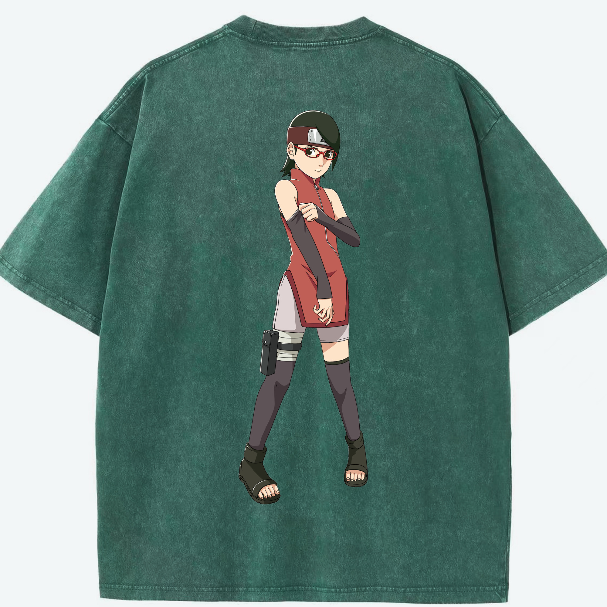 （画像用） NARUTO -ナルト- うちは サラダ Uchiha Sarada 綿100% ヴィンテージ風 半袖Tシャツ（背面プリント）